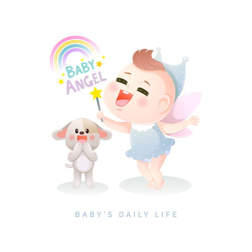 小白兔 魔法棒 變變變 變出一道彩虹來 我是蝴蝶小仙子 可愛寶寶插圖插畫設計ai ti087a22218 插畫 親子 溫馨家庭 母親節 女王節 感恩節插畫