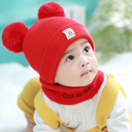 夾棉兒童帽嬰兒可愛(ài)帽子圍巾男女寶寶加厚保暖冬季0 1 2歲小孩帽